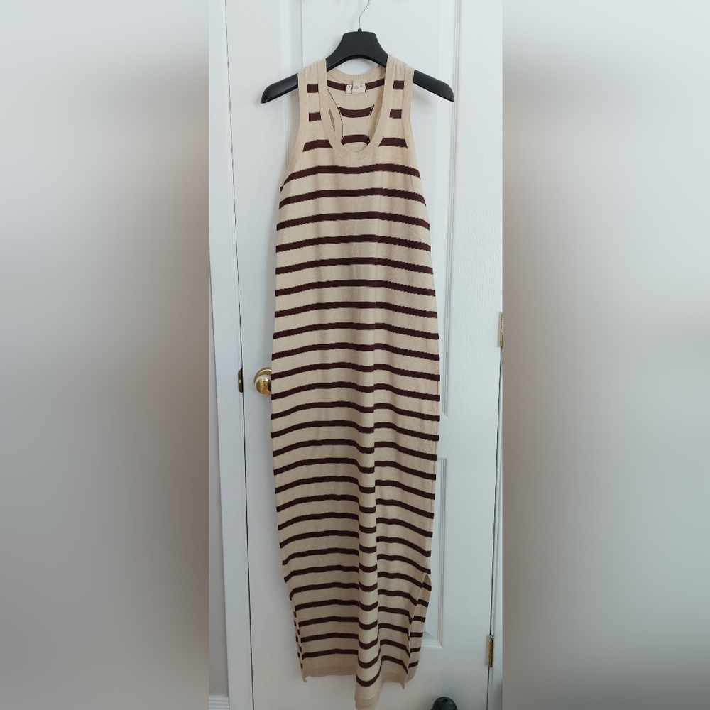 Lands' End Cream and Brown Striped Maxi Dress